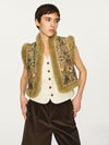 INTO THE EAST 25 Autumn/Winter Sheepskin and Tussah Silk Printed Vest ITE-E1DGAW012GR21VE-LV Green
